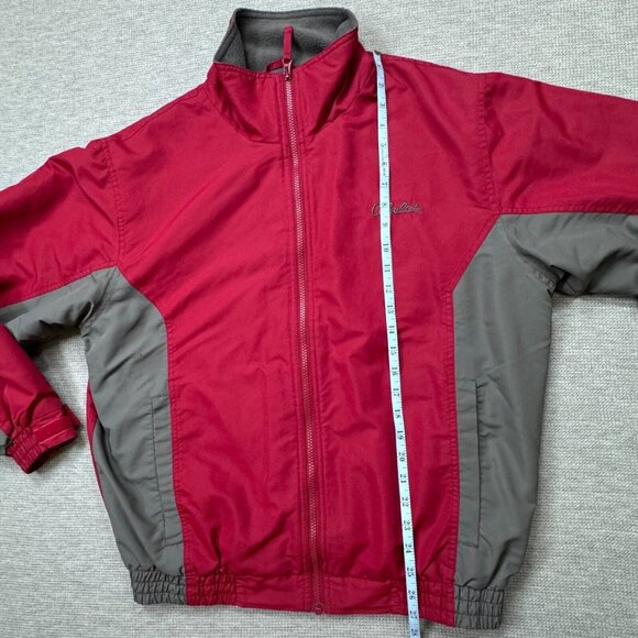 Cabelas Mens Red Gray Colorblock Full Zip Jacket Mock Neck Fleece Lined Size M - Picture 10 of 13